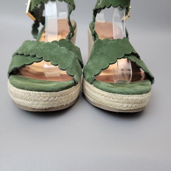 Ted Baker London Wedge Espadrille Sandal Green Suede Scallop Size 7.5 US 38 EU - Picture 5 of 12